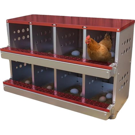 Hühner-Nistkasten, 8-Fächer-Design, langlebige Edelstahlkonstruktion, Rot (1/2)