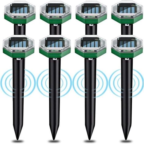 Ulisem 8 pezzi Repellente per talpe a ultrasuoni solare, repellente per talpe a ultrasuoni solare con IP65 impermeabile, adatto per giardini, patii e prati per respingere le talpe