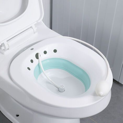 Sitzbad pour la toilette avec chasse d'eau - Ensemble bidet pour toilette - Baignoire de siège pliable pour les hémorroïdes, les soins de post-partum, les femmes enceintes et les personnes âg (1/4)