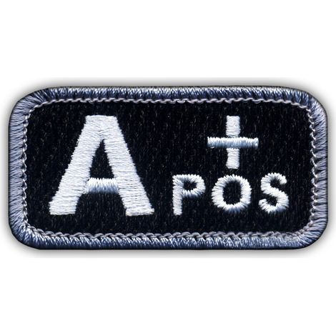 Parche con el grupo sanguíneo A "pos" en blanco y negro - Adhesivo termoadhesivo - Parche/insignia/emblema bordado