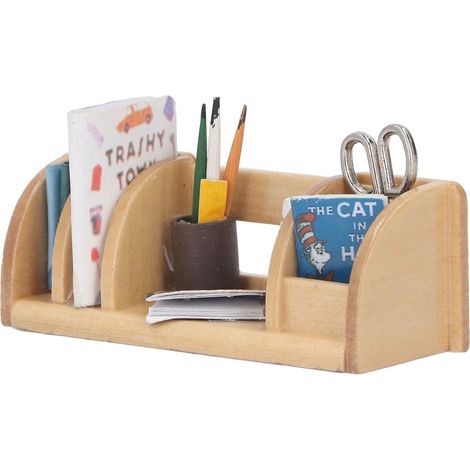 Étagère à Papeterie Miniature 1:12 pour Maison de Poupée, Support à Livres en Paulownia pour Décoration de Maison de Poupée (1/5)