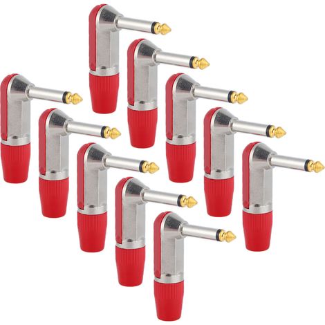10 adaptateurs audio professionnels XLR coudés 6,35mm rouge - pack de 10 pièces, fiche casque durable et résistante à la corrosion (1/5)