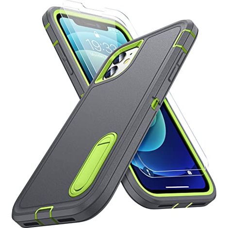 Hülle + 2x Panzerglas für Apple iPhone 12/12 Pro, grauer Ständer