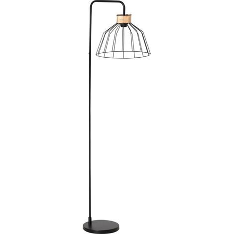 Lampadaire d'intérieur Lampadaire lampe à pied design élégant en métal avec décoration en rotin idéal pour maison bureau restaurant et café 44 x 34 x 154 cm noir (1/5)