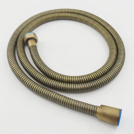 1.5 meter long shower hose in antique bronze, reinforced stainless steel tube, copper fitting (1/3)