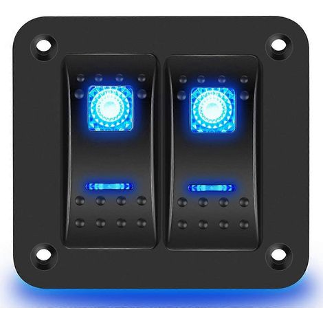 Panneau d'interrupteurs à bascule doubles 5 broches marche/arrêt, pré-câblé et étanche, pour voiture, bateau, quad, remorque (bleu). (1/5)