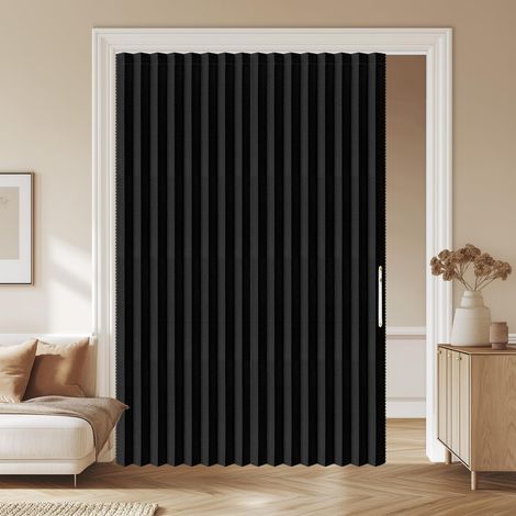 Rideau 100 % occultant en accordéon pour porte d'entrée - Rideau magnétique avec isolation acoustique - Pour chambre à coucher et salon - Avec système de rails - Noir - 180 x 201 cm (l x H) - 1 (1/5)