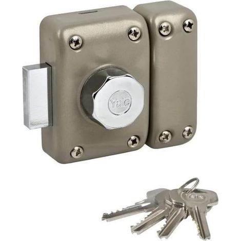 Verrou de Sûreté - 1 Unité - Acier Embouti Beige - Cylindre 5 Goupilles Anti-arrachement - Portes Bois Métal PVC Alu - Cylindre 45mm (1/4)