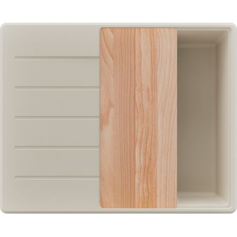 PRIMAGRAN Evier Cuisine en Granit 62x50cm,Lavabo 1 bac + Kit de Vidage + Planche à Découper, Évier à Encastrer au meuble 45cm - Copenhague, Beige (1/5)