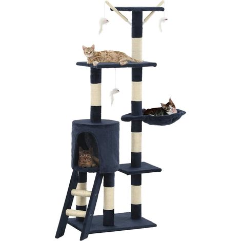 vidaXL Albero per Gatti con Tiragraffi in Sisal 138 cm Blu Scuro (1/5)
