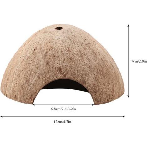 1 Cachette,coque de noix de coco,naturelle,décoration aquarium,7cm hauteur,12cm diamètre,reptiles tortues (1/4)