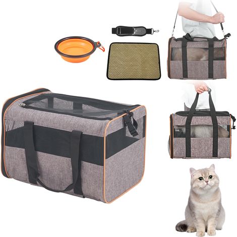 Mophorn Trasportino per gatti con ruote, trasportino per animali domestici approvato dalle compagnie aeree, manico telescopico e tracolla per animali domestici fino a 10 kg, grigio (1/5)