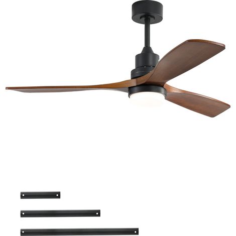 Deckenventilator 52 Zoll - Deckenventilator Mit Beleuchtung - Holz Deckenventilator 132 cm - Leiser DC-Motor - Fernbedienung - Schwarz Walnuss