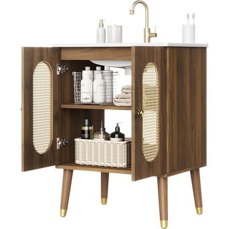 Mobile sottolavabo 61 x 47 x 89 cm in MDF noce, lavabo in ceramica, senza rubinetto - CHICFURN (1/5)