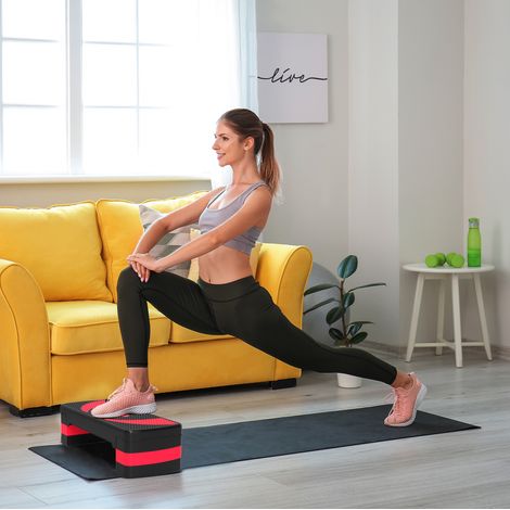 Step Fitness da Aerobica Regolabile su 3 Altezze, in Plastica, 80x31x10/15/20 cm, Rosso e Nero