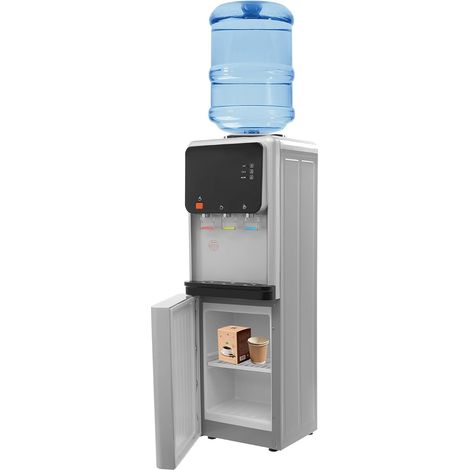 Distributeur d'eau électrique au sol, double fonction froid & chaud 10-95℃, avec armoire de rangement, chargement par le haut, compatible avec seau d'eau de 19L (1/5)