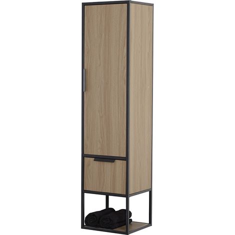 Colonna bagno sospesa H 150 cm stile industrial nero e legno Baketo (1/5)