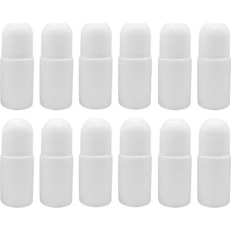 Lot de 12 flacons roll-on vides et rechargeables de 50 ml en plastique pour huiles essentielles. Flacons étanches et réutilisables pour la fabrication de déodorants.-10.00X4.00X4.00CM-White (1/4)