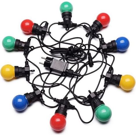 Guirlande Guinguette 5M Multicolore IP65- Guirlande Electrique Extérieure 10 Bulbes Bleu Rouge Jaune Vert - Guirlande Lumineuse Exterieure Decoration Romantique pour Terrasse et Jardin (1/5)