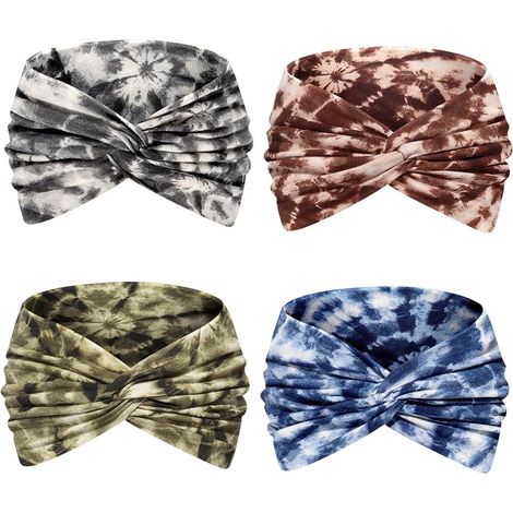 Lot de 4 bandeaux, tissu extensible, nœud croisé, style bohème, polyester, yoga, fitness, voyage (1/5)