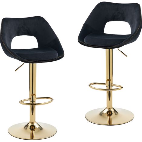 Bar Stools 2Pcs in Velvet Modern Swivel Counter Chairs with Hollow Backrest for Home Bar Kitchen, Black, Wahson