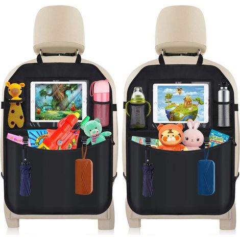 2Pcs Protection Siège Arrière Voiture-Avec Pochette Transparente Pour le Rangement de la Tablette et Multiples Poches des Jouets/Livres/Bouteilles (1/5)