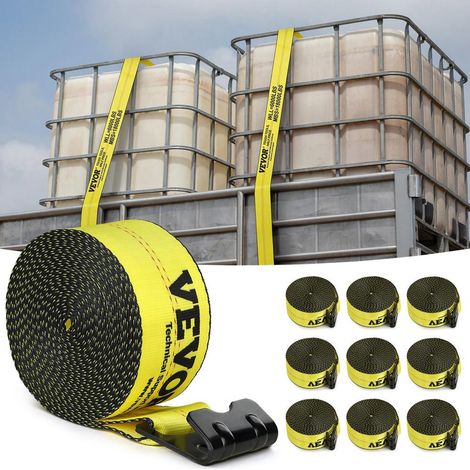 Sangle de Treuil 10,2 cm x 9,1 m Lot de 10 Capacité de Charge 2,7 T Résistance Rupture 8,2 T Sangles de Camion avec Crochet Plat, Contrôle de Chargement pour Remorques, Fermes, Sauvetages, Jaune (1/5)