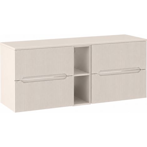 Meuble sous vasque suspendu avec étagère et plan L.140 cm cachemire mat façade rainurée NOVO Furnidea (1/5)