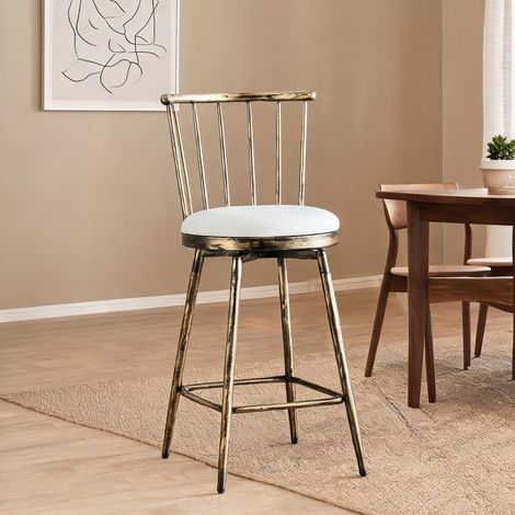 Tabouret de bar en métal et simili cuir avec dossier Windsor (1/5)