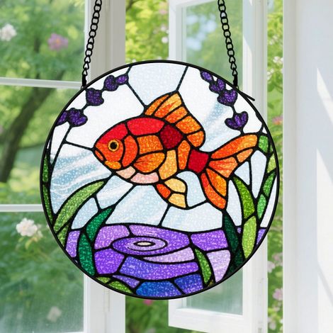 Suspension en vitrail - Attrape-soleil élégant unique minimaliste, décoration porte jardin, cadeau Fête des Mères, Anniversaire pour femme, homme 15 cm (1/5)