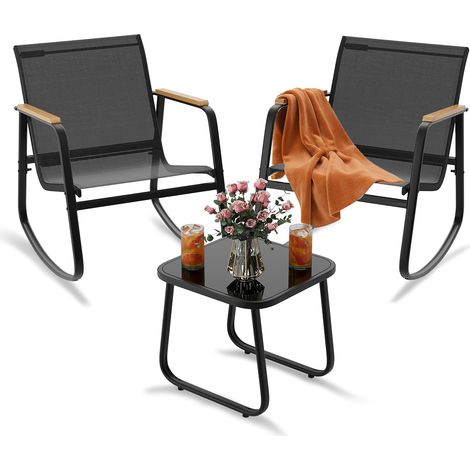 Salon de jardin 3 pièces noir avec fauteuils à bascule (1/5)
