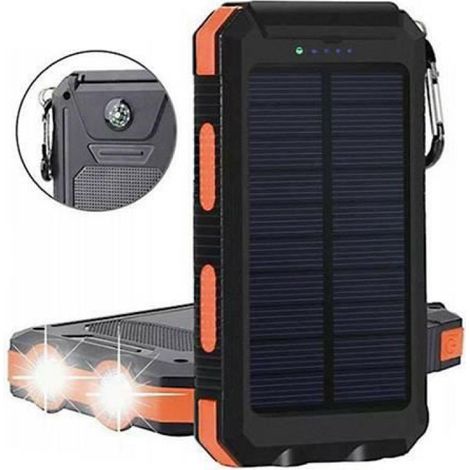 Batterie Externe 20000 mAh - Chargeur Solaire Étanche IP68 - Pour Smartphone et Tablettes - 2 Sorties USB - Noir (1/4)