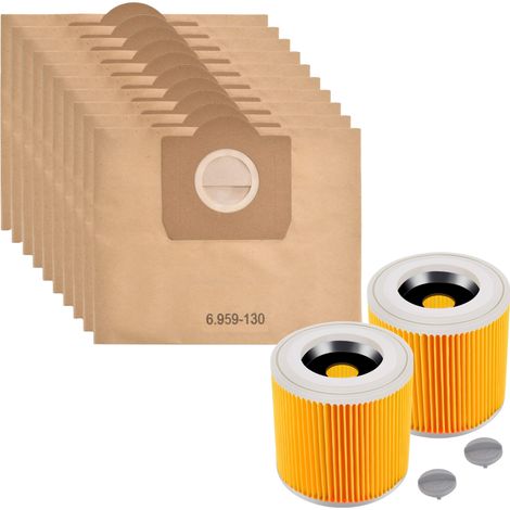 Sac aspirateur et Filtre pour Karcher WD3 Sacs remplacement 6.959-130  [Lot 10] et Filtres remplacement 6.414-552.0  [Lot 2] Phonillico® (1/4)