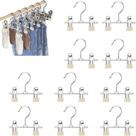 10 Cintre Métal Antidérapant Cintres pour Bottes avec Clips Cintres Porte-Pantalons Réglables Antidérapants Multifonctionnels