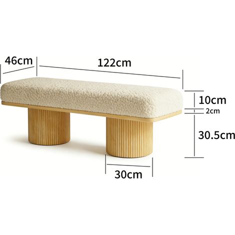Panca imbottita 122 cm in teddy, base in legno, colore avorio HAVRYA (1/5)