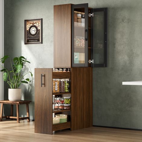 Mobile dispensa cucina stretto 60 x 30 x 180 cm con ante in vetro OKMYHOME (1/5)