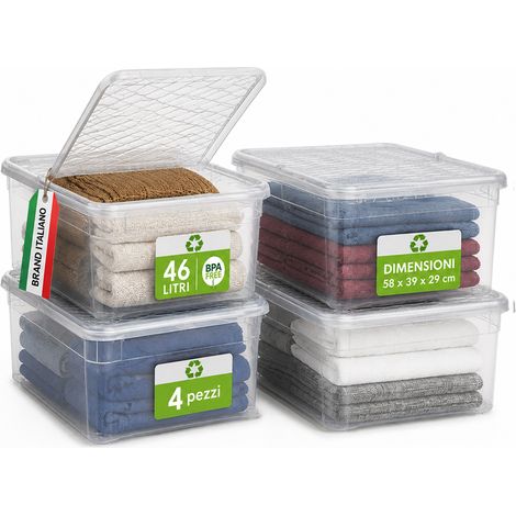 4 Pezzi Storage Box Marea Contenitori Trasparenti in Plastica 46Lx4Pz 57x39x29cm (1/5)