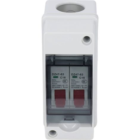 Coffret étanche extérieur 2 modules DZ47-63, disjoncteur type C, poignée rouge, 230/400V, modèle C16+C16, certifié SG. (1/5)