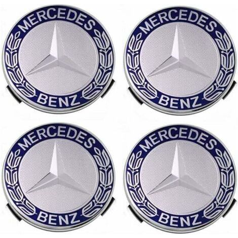 Lot de 4 cache-moyeux compatibles avec Mercedes Benz 75 mm - Bleu, (1/4)