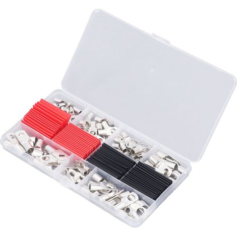 140 cosses à œillet nues en cuivre rouge pour câble de soudage de batterie, avec gaine thermorétractable. (1/5)