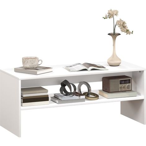 Table low modern in wood to two levels with shelf open, 100 x 40 x 41,5 cm, white (1/5)