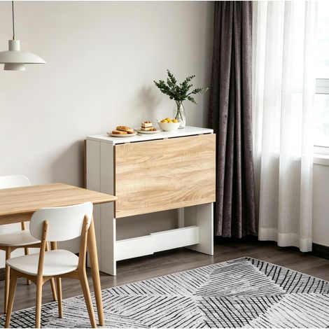 Tavolo pieghevole 103x76x74 cm, apertura su uno o due lati, salvaspazio multifunzione, MDF rovere e bianco (1/5)