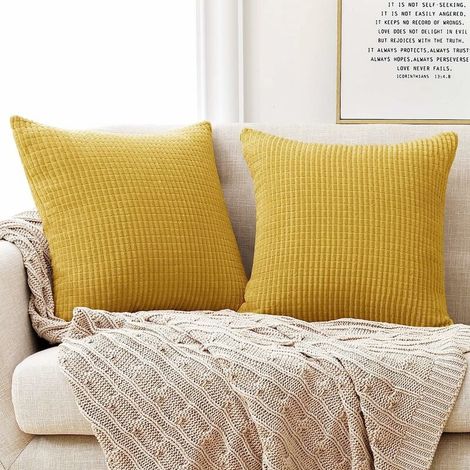 Set di 4 federe per cuscini in velluto giallo senape 50x50 cm per soggiorno, federe decorative per cuscini (1/5)