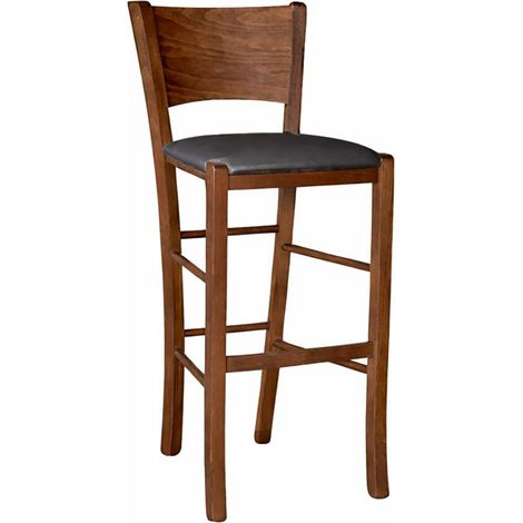 Sgabello alto da bar lucy in legno noce scuro h 73 con seduta ecopelle grigio antracite