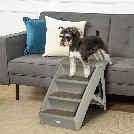 Escalier pour chien pliant à 4 marches antidérapantes escalier pour animaux en plastique 62 x 38 x 49.5 cm gris
