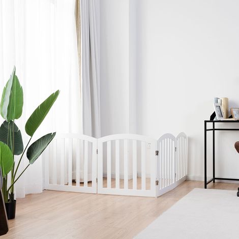 Barrière de sécurité 4 panneaux pour chiens, pliable, autoportante, bois - blanc (1/5)