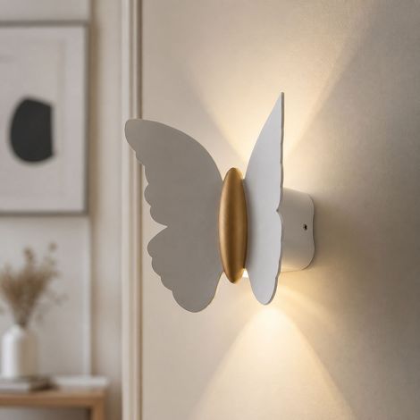 Applique murale LED Papillon Aluminium et Verre 2x3W Design Moderne Noir Or ou Blanc Or pour Salon Chambre 15x16cm (1/5)