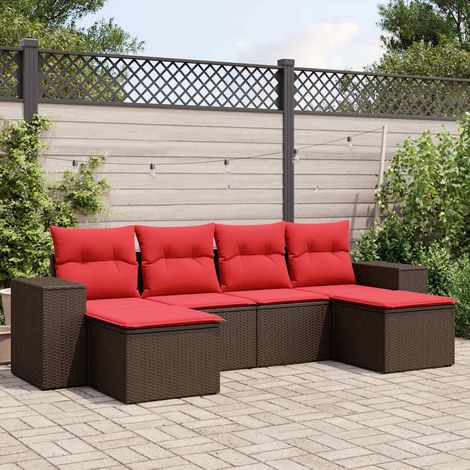 6-teiliges Gartensofa-Set mit Kissen, braun, Polyrattan (1/5)