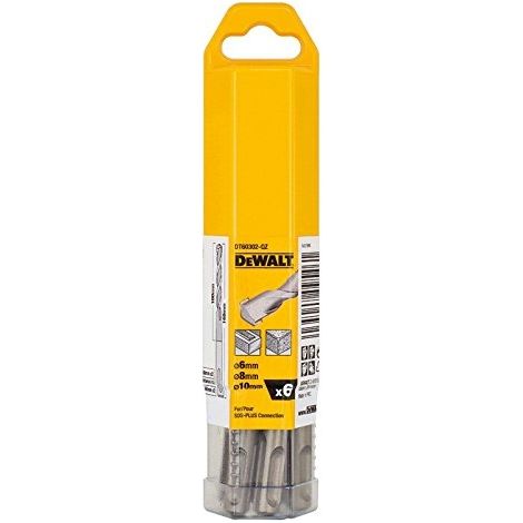 Dewalt – Pack de 6 forets SDS-Plus DT60302QZ pour béton – Ø 6mm, 8mm, 10mm – Acier avec 2 taillants – Longueur 160mm