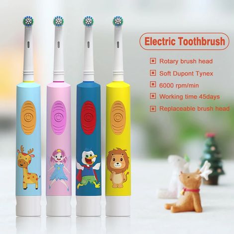 Brosse à dents électrique rotative, étanche et à motif dessin animé, vert clair, pour un nettoyage efficace des dents.-AquaForge (1/5)